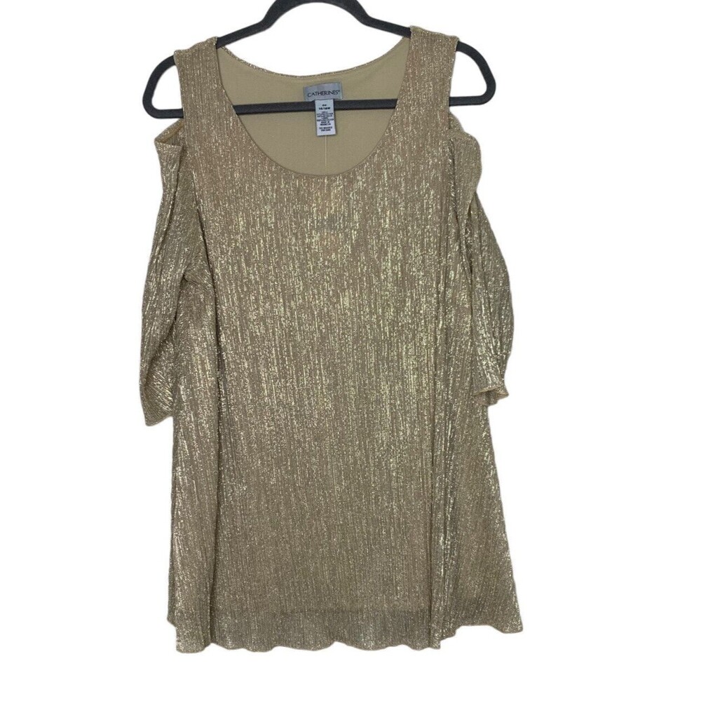 Catherines Womens OX Blouse Gold Cold Shoulder Gold Metal Lined 14/16W Tunic